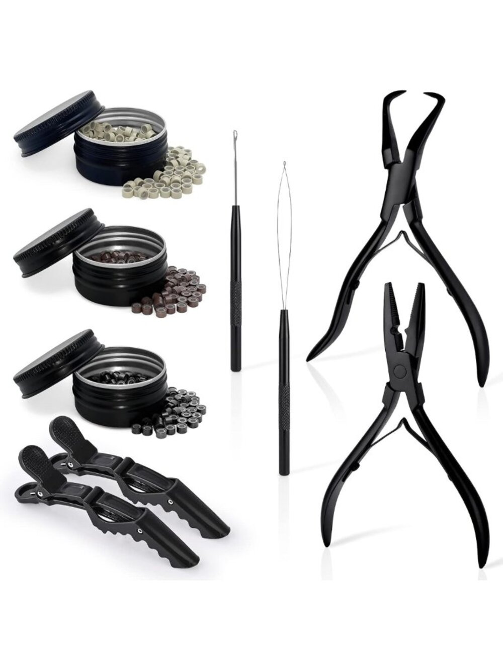 Hair Extension Beading Tool Kit - 600PCS Micro Silicone Beads & Pliers Set